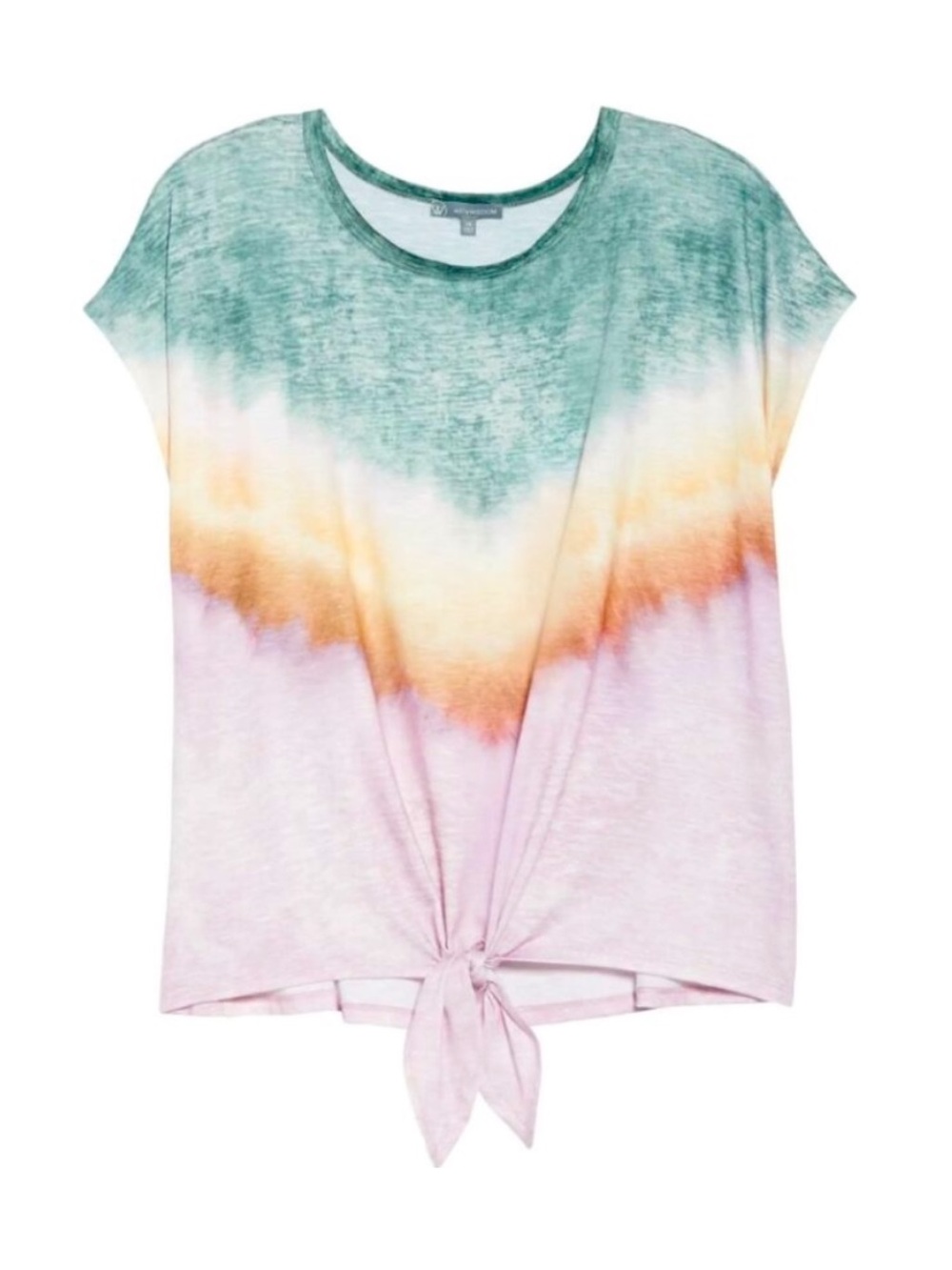 Tie Front Watercolor Chevron Cap Sleeve Tee 1X Tie Dye Wit & Wisdom